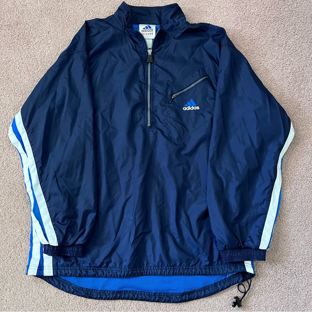 Vintage ADIDAS Blue 3 Striped Track Top Zip Jacket Mens Size L